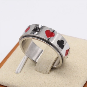 Bague rotative en acier inoxydable avec symboles de poker cœur pique carreau trèfle