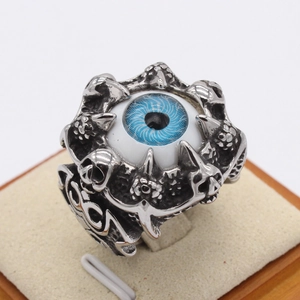 Vintage Gothic Evil Eye Skull Ring For Men Titanium Steel Blue Eye Punk Finger Jewelry Biker Style Retro Accessory Gift