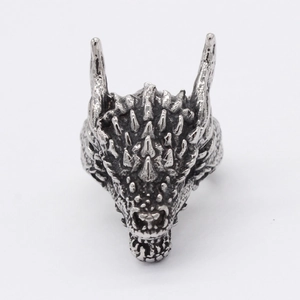 Retro dragon head ring in antique silver finish made of vintage stainless steel