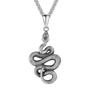 Vintage Snake Pendant Necklace For Men Retro Titanium Steel Gothic Punk Animal Style Jewelry Accessory Neckpiece