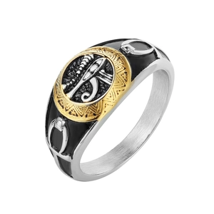 Vintage Egyptian Eye Of Horus Ankh Ring Men Titanium Steel Black Gold Silver Contrast Mythological Retro Mysterious Jewelry Gift