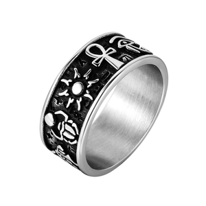 Bague Égyptienne en Acier Inoxydable Vintage Croix Ankh Oeil d'Horus Anubis Relief Punk Gothique Bijoux Homme Femme