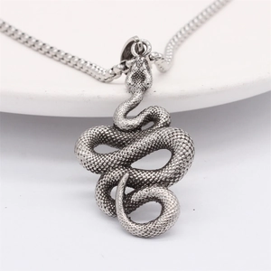 Retro snake pendant necklace in titanium steel with detailed vintage scales and S-curve design