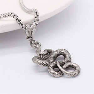 Retro stainless steel snake pendant necklace with detailed scales for men in punk style