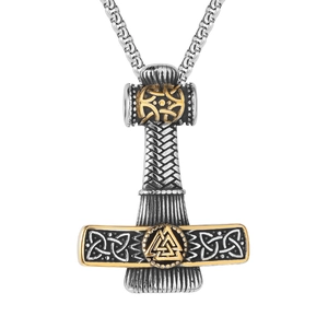 Nordic Viking Thor's Hammer Mjölnir Pendant Necklace For Men Stainless Steel Celtic Knot Valknut Retro Biker Jewelry Gift