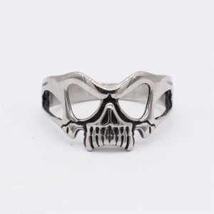 Retro gothic skull mask ring for men made of polished surgical titanium stainless steel