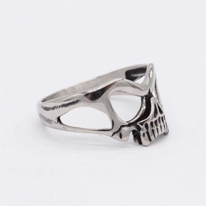 Gothic style silver skull mask ring in stainless steel for men with hollow-out design