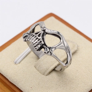 Gothic retro skull mask ring for men in vintage stainless steel with hollow design