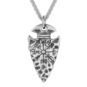 Vintage Titanium Steel Viking Compass Arrowhead Pendant Necklace Retro Nordic Vegvisir Celtic Shield Men Jewelry Gift