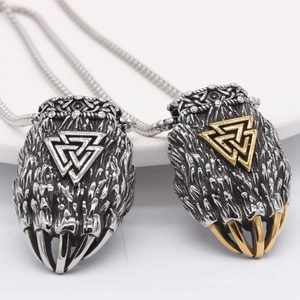 Vintage Wikinger-Krallen-Halskette mit Valknut-Symbol in Silber und Goldoptik