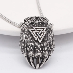 Vintage Wikinger-Valknut Krallenanhänger Halskette aus retro silbernem Edelstahl