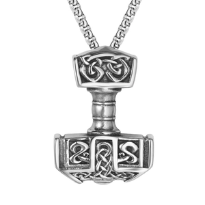 Collier Pendentif Marteau de Thor en Acier Titane Vintage Viking Mjolnir Nœud Celtique Rétro Vieilli Bijoux Homme