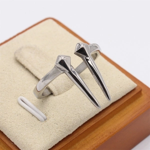 Retro punk spike open ring for men in polished silver-tone stainless steel finish