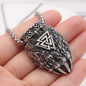 Vintage Wikinger Bärenkralle Kette mit Valknut Symbol und Edelstahl Quadratkette