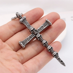 Gothic Totenkopf Kreuz Anhänger Halskette Edelstahl Antik Retro Punk Deathly Buchstabe Graviert Herren Schmuck