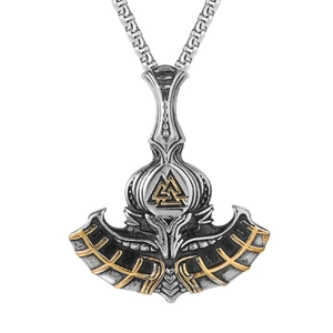 Retro Viking Axe Valknut Pendant Titanium Steel Men Necklace Nordic Myth Style Vintage Engraved Anchor Pendant Without Chain
