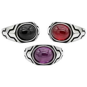 Vintage Stainless Steel Men's Ring with Large Oval Gemstone Retro Gothic Punk Design Geometric Carved Band Jewelry Gift