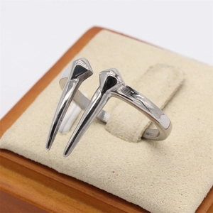 Punk style polished silver stainless steel double spike open ring for men and women