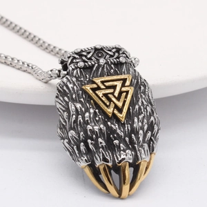 Vintage Wikinger Bärenkralle Halskette aus Edelstahl mit goldenem Valknut Symbol