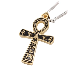 Collier Pendentif Croix Ankh Anubis Égyptien Antique Vintage Acier Titane Bijoux Hiéroglyphiques pour Hommes Garçons Cadeau
