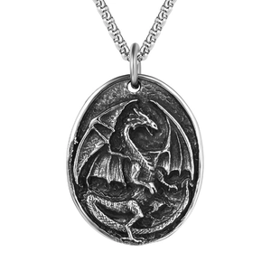 Vintage Dragon Relief Pendant Necklace Stainless Steel Flying Dragon Medallion Gothic Fantasy Jewelry For Men Gift