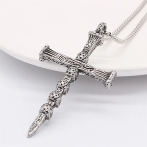 Retro Silber Totenkopf Kreuz Anhänger Halskette für Herren mit gotischer Textur und Kette