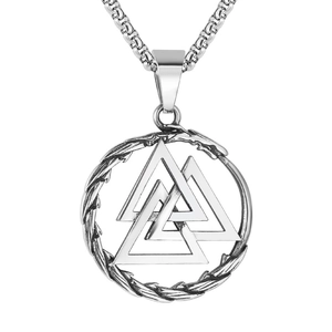 Vintage Viking Valknut Pendant Necklace Retro Titanium Steel Hollow Triangle Nordic Mythology Amulet Jewelry Pendant Only For Men