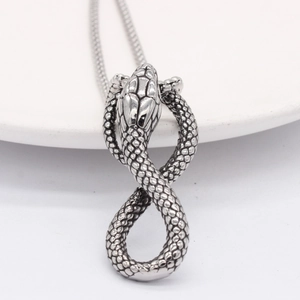Retro stainless steel cobra snake pendant necklace with detailed scale texture for men