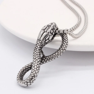 Retro stainless steel cobra snake pendant necklace with detailed scales for men