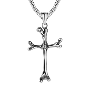 Vintage Gothic Bone Cross Pendant Necklace For Men Titanium Steel Punk Skeleton Cross Necklace Gothic Jewelry Gift