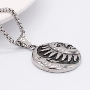 Collana vintage in acciaio inossidabile con pendente tarocchi sole luna e catena