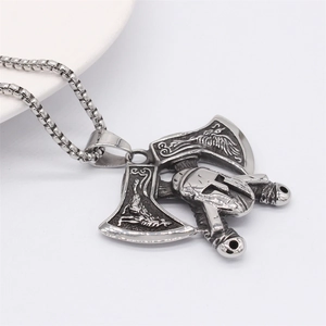 Vintage Viking axe and Spartan helmet pendant necklace in stainless steel for men
