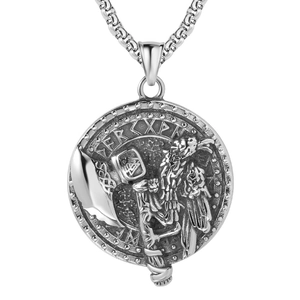 Collier Pendentif Hache Viking Corbeau Pour Hommes Acier Inoxydable Antique Rune Nordique Totem Amulette Ronde Punk Rock Bijoux Mythologie
