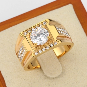 Men Titanium Steel Luxury Rhinestone Ring Square Geometric Gold Plated Wedding Band Fashion Jewelry For Men