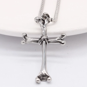 Gothic punk cross pendant necklace with bone design made of vintage titanium steel
