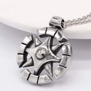 Collier pendentif boussole rétro en acier inoxydable avec étoile à six branches