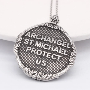 Vintage stainless steel Archangel St Michael protect us pendant necklace for men