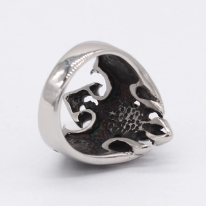 Vintage gothic eagle totem ring in distressed silver titanium steel with shield design