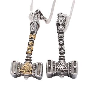 Pendentif Seul Marteau de Thor Mjölnir Viking Vintage Sans Chaîne Symbole Valknut Nordique Bijoux Homme en Acier Titane