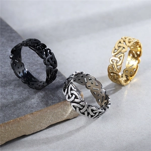 Vintage Celtic Knot Hollow Titanium Steel Ring Retro Viking Men Band Ring Fashion Punk Jewelry For Party Daily Accessory