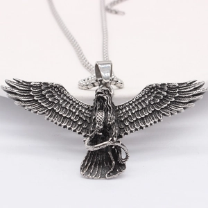 Vintage eagle and snake pendant in stainless steel with detailed feather texture
