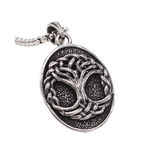 Vintage stainless steel Tree of Life pendant necklace for men with retro box chain
