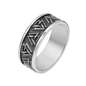 Vintage Nordic Viking Valknut Triangle Signet Ring For Men Titanium Steel Antique Steel Color Wide Band Finger Ring Punk Biker Jewelry