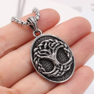 Vintage Tree of Life pendant in stainless steel with a rustic silver finish and bead chain