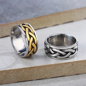 Vintage Woven Celtic Knot Viking Ring For Men Titanium Steel Two-tone Gold Silver Band Finger Ring Retro Jewelry Gift