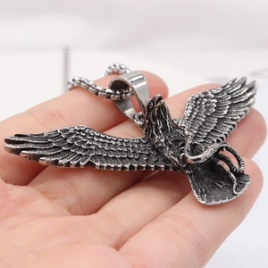 Retro stainless steel eagle with snake pendant necklace for men with box chain