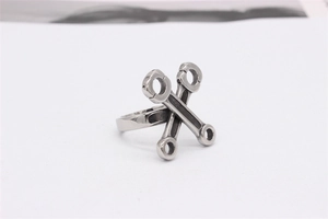 Detailed macro view of vintage titanium steel piston rod industrial design ring