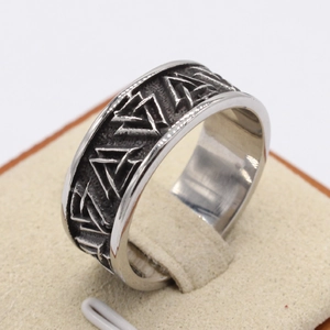Retro Viking Valknut triangle ring in silver stainless steel for men's fashion