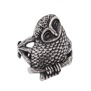 Vintage Stainless Steel Owl Ring For Men Retro Animal Bird Branch Band Punk Gothic Biker Statement Jewelry Silver Tone