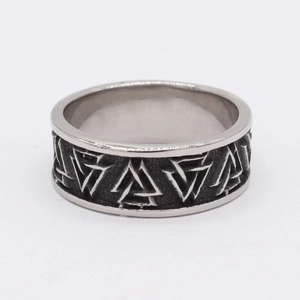 Retro Viking Valknut ring for men made of vintage finished stainless steel metal